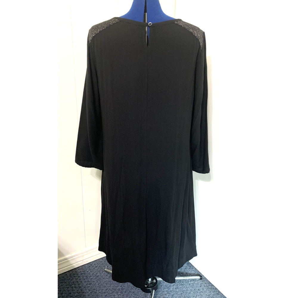 Eileen Fisher Black 100% SIlk Tunic Shift Dress Size large Beaded Lagenlook - Picture 3 of 12